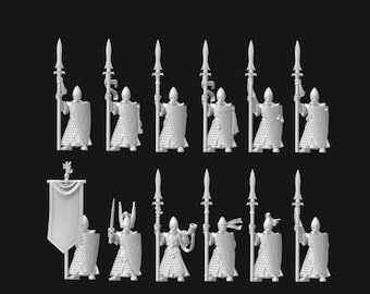Miniaturas clásicas de lanceros elfos nobles (con cota de malla) de resina impresas en 3D de 28 mm / Juegos de mesa de fantasía