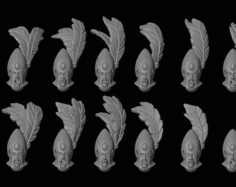 10 elf heads with helmet and feathers STL-files for 28mm miniatures / Fantasy tabletop gaming