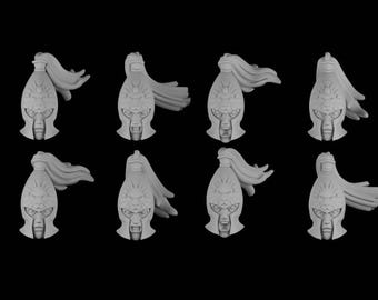 12 elf heads lion style helmets STL-files for 28mm miniatures / Fantasy tabletop gaming