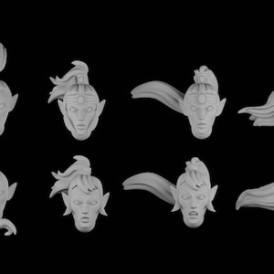 8 female elf heads 3D prints for 28mm miniatures / Fantasy tabletop gaming