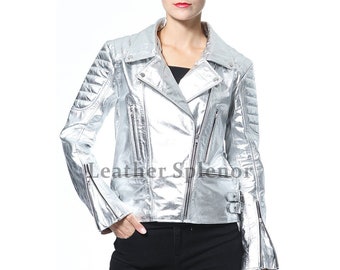 silver metallic moto jacket