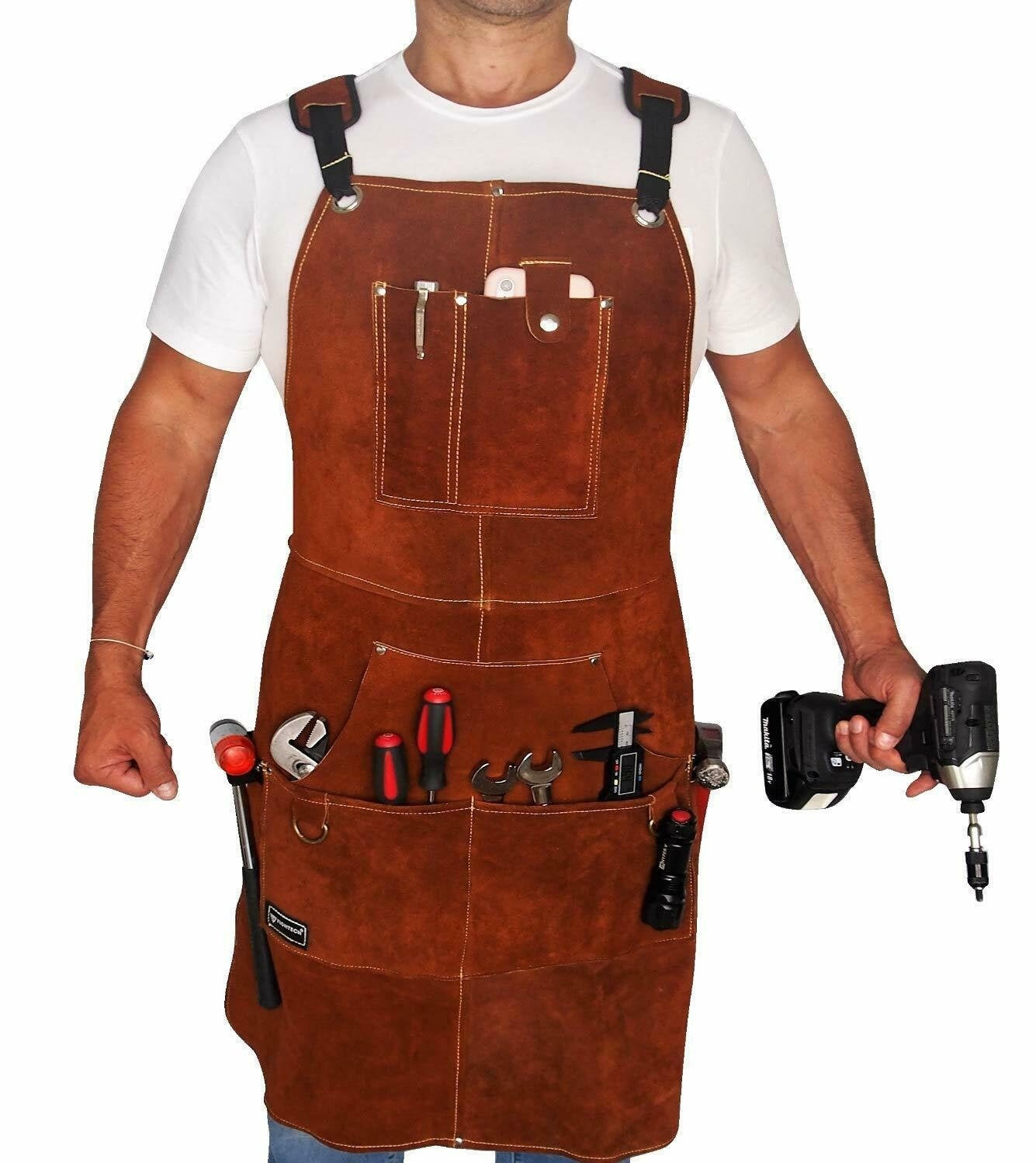 Leather Work Apron with Tool Pockets for Men Women Welding Etsy