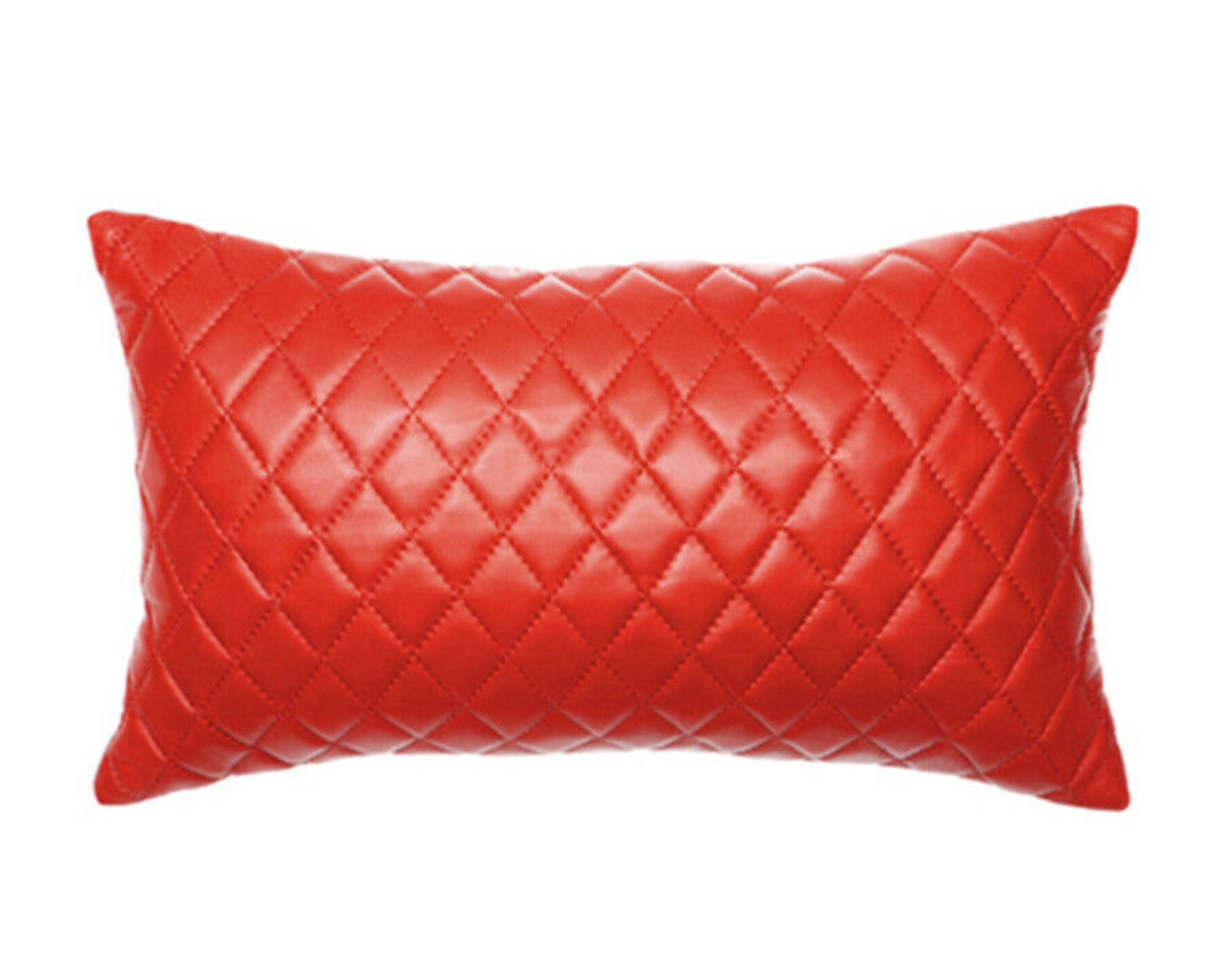 Quilted Real Leather Handmade Long Lumbar Pillow Case Cushion Etsy