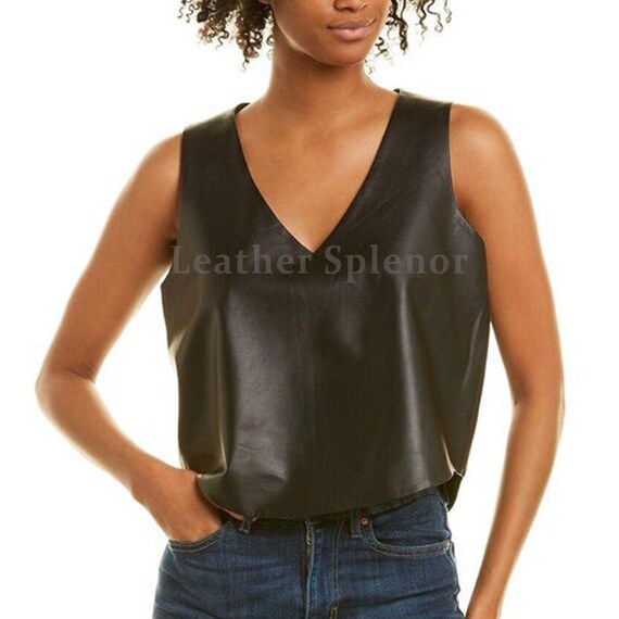 Summer Sleeveless Women Leather Vest Women Black Leather Top Etsy