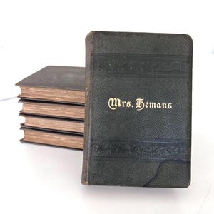 LIVRE DE POÉSIE antique de 1898 : les œuvres poétiques de Mme Hemans, bords dorés en cuir repoussé, collection de poésie victorienne rare, Frederick Warne Co