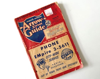 1954 Metropolitan Toronto Arrow Street Guide, Vintage, City Directory, 70+ Year Street Listings
