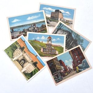 CARTES POSTALES DE LA NOUVELLE-ÉCOSSE DES ANNÉES 1930, Lot de 6 cartes postales colorisées inutilisées de monuments historiques, éphémères de voyage, décor d'histoire maritime canadienne