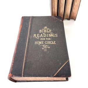 Antique 1889 Illustrated Bible Readings: 1st Canadian Edition, Leather Gilt Cover w/ 1898 Letter