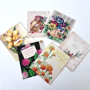 Vintage Set of 6 Used 1950s GET WELL CARDS, Floral Art, Handwritten Messages, Cut-Out Details, Midcentury Sentimental Greeting Card Ephemera