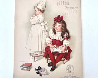 Vintage 1904 Maud Humphrey Calendar, Equitable Life Ad Art, Edwardian Nursery Decor