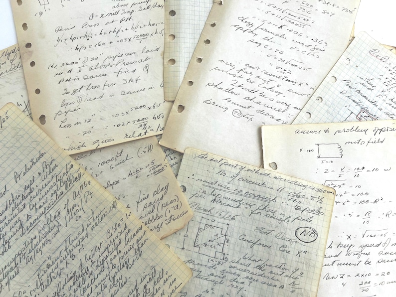 1925 Handwritten Academic Notes Bundle | Antique Technical Study Pages ...