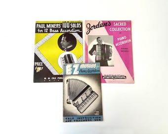 1930s Accordion Music Books, Lot of 3, Vintage Sheet Music Instruction