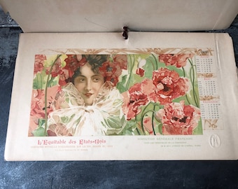 Antique 1900 L'Equitable des Etats-Unis Calendar: Ludek Marold Lithographs, Paris Ephemera