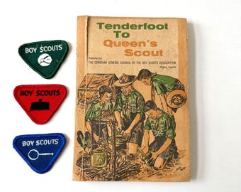 Vintage 1960s Canadian Boy Scouts Handbook with Three Embroidered Badges