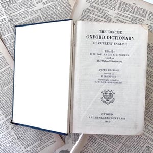 Vintage CONCISE OXFORD DICTIONARY, 1964 Fifth Edition, Vintage Fowler, Classic English Lexicon, Blue Clothbound Antique Book for Word Lovers