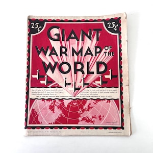 Carte du monde de guerre géante des années 40, Geographia, ère de la Seconde Guerre mondiale, carte à déplier, 41 x 27" Karoly Szanto U.S.Bases Steamship câbles, cartographie vintage