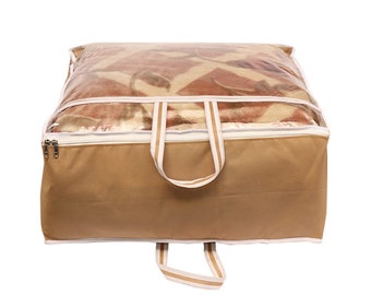 Beige Large Quilted Blanket Storage Bag, Breathable & Dust-Proof Spacious Comforter Storage Bag