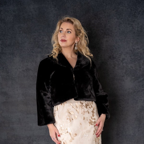 Faux Fur-Trim Bolero in White main image 0