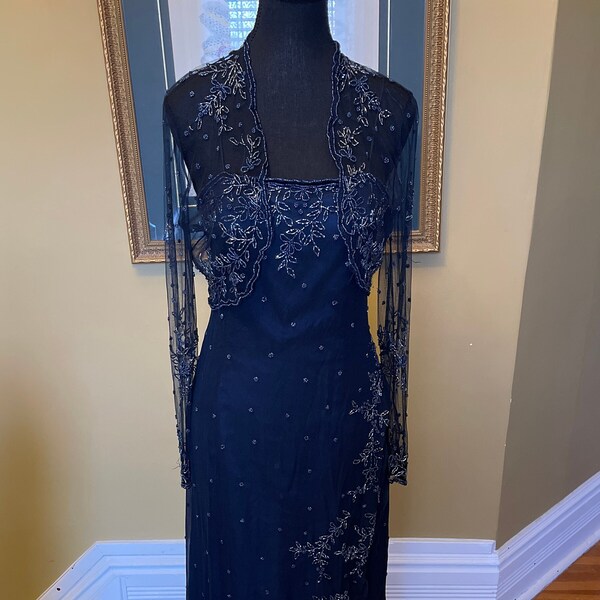 Navy blue evening gown with jacket