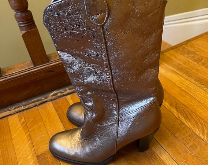 Gold leather cowgirl boots