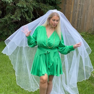 wedding veil, 2 tier, blusher, bride veil, white, long veil, vintage