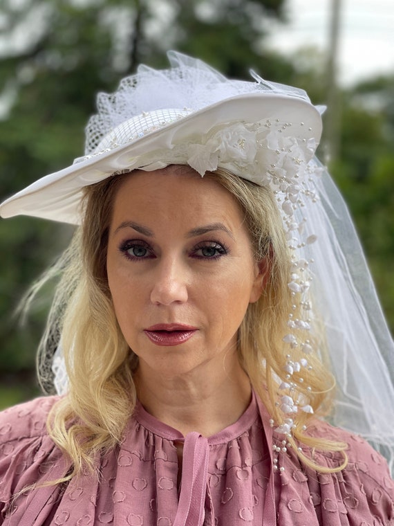 1980’s Victorian bridal hat veil - image 6