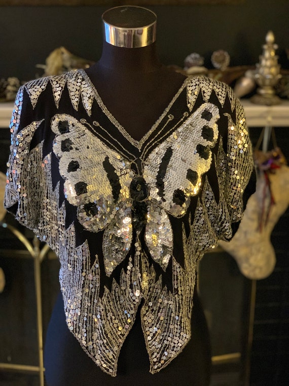 1980s butterfly sequin top vintage