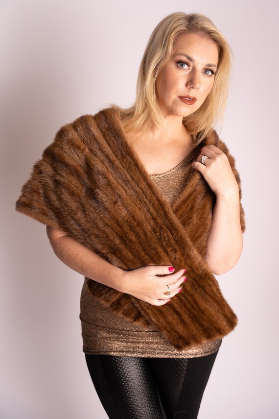 Mink fur stole shawl wrap bolero cape - image 3