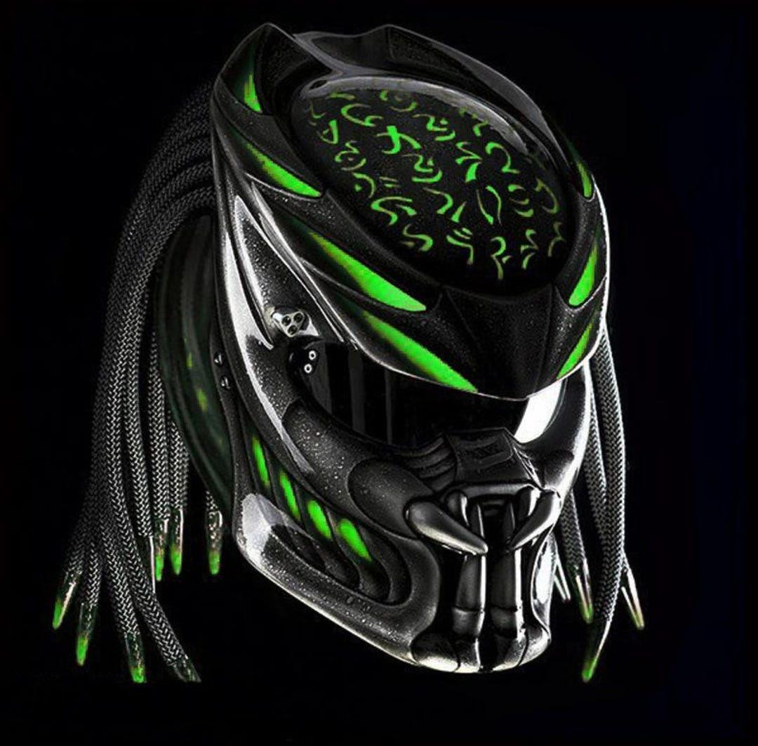 Motorcycle Helmet Custom Predator Green Line Black Symbol Bobber ...