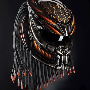 Predatorhelm Custom Zwart Oranje Fire Bobber Chopper Voor Motorfiets Goedgekeurd DOT/ECE