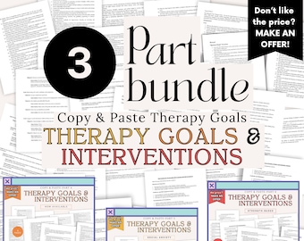 Parts 4, 5, 6 BUNDLE - Therapy Goals and Interventions | Copy and Paste Depression, Anxiety, Social Anxiety, and Strength-Based Counseling