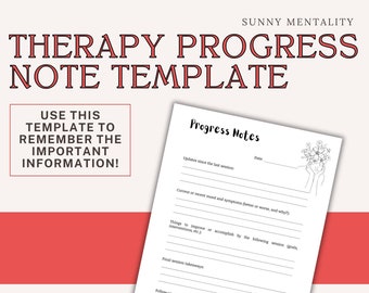 Therapy Progress Note Template | Session Notes for Mental Health Counselors | Therapist Appointment Updates and Goals