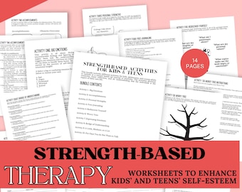 Strength-Based Therapy Worksheets for Teens & Kids | Self-Esteem Activities (Instant Download)