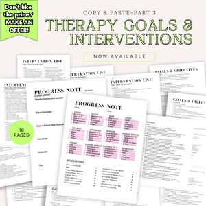 Part 3 Therapy Goals, Interventions, & Objectives | Cheat Sheet for Therapist | Digital Download