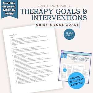 Grief and Loss Therapy Goals Cheat Sheet | Copy and Paste Goals & Objectives  for Grief Counseling | Treatment Plan Desktop Reference |