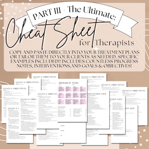 Therapy Goals, Interventions, & Objectives III | Cheat Sheet for Therapist | Therapeutic Intervention Digital Download | Counseling Resource