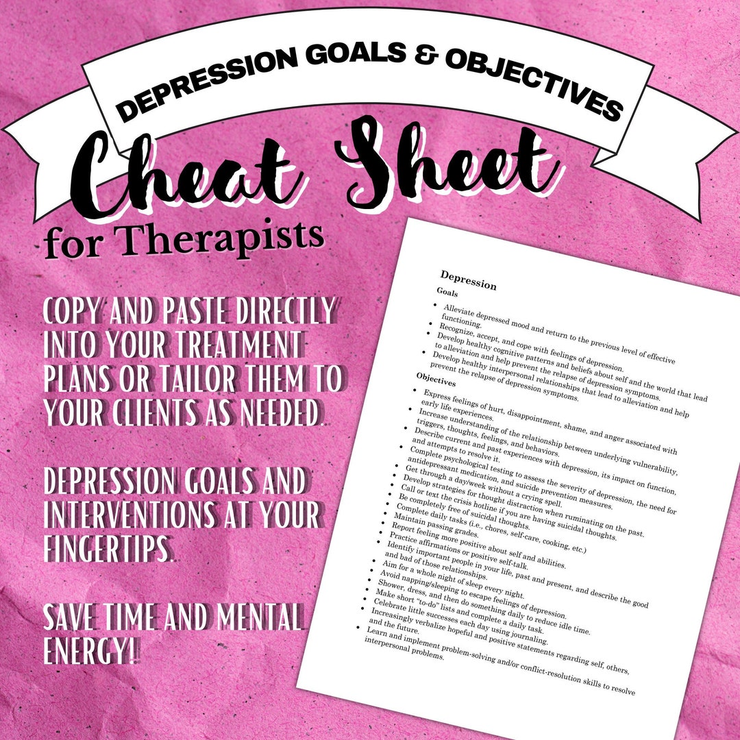 Depression Goals and Interventions Cheat Sheet Therapy Goals