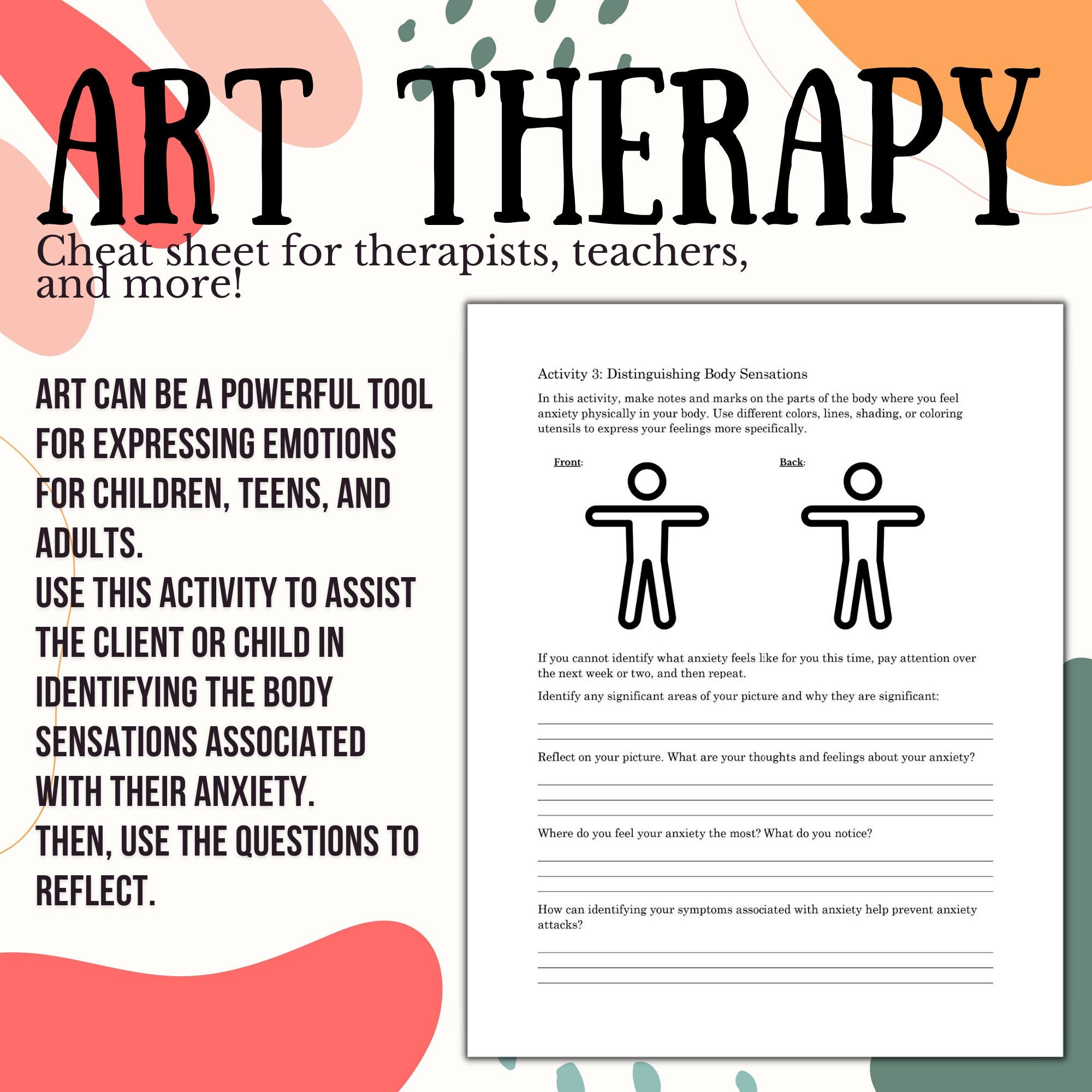 Art Therapy for Teens Printable Adolescent Anxiety Worksheet - Etsy Denmark