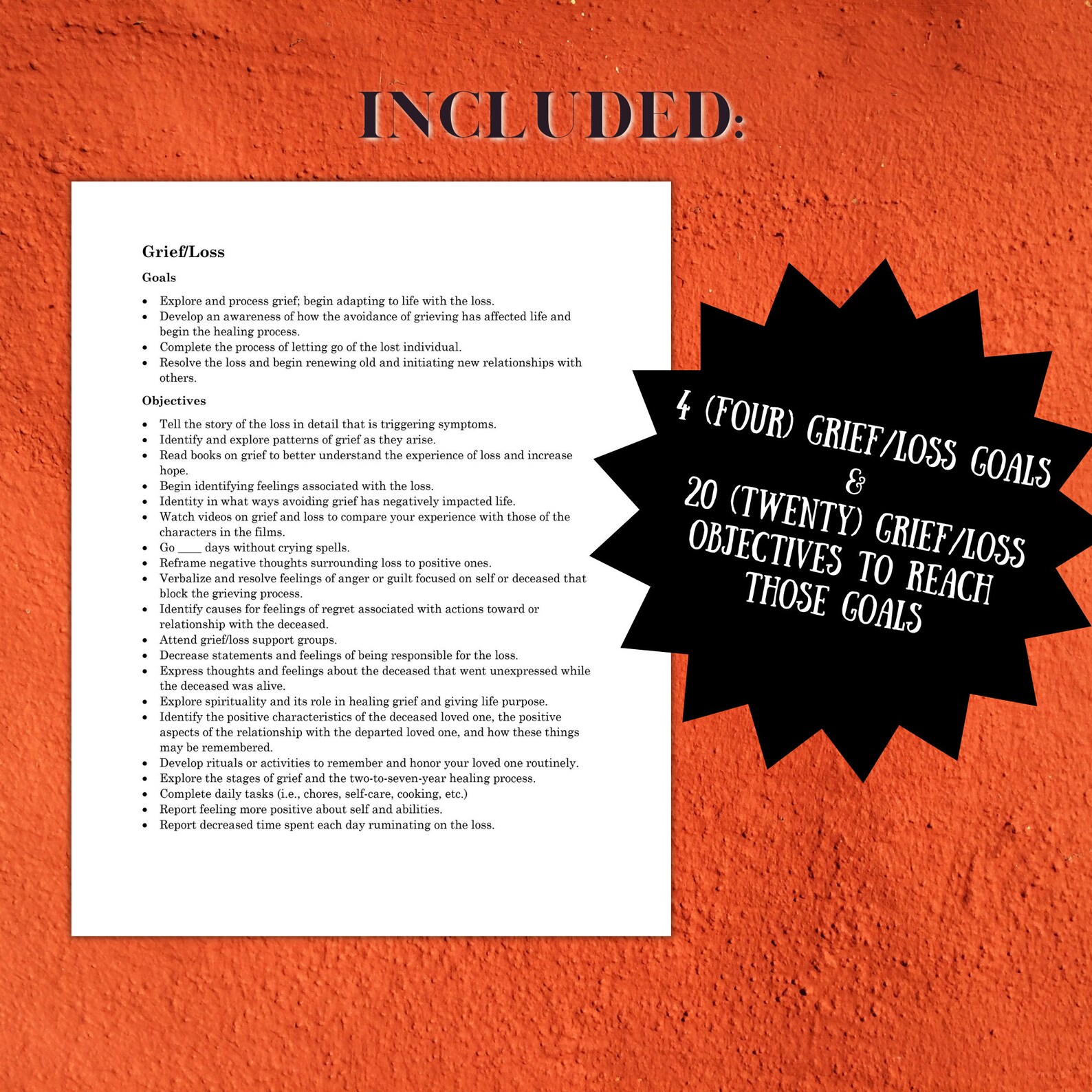 Grief and Loss Therapy Goals Cheat Sheet Copy and Paste Goals