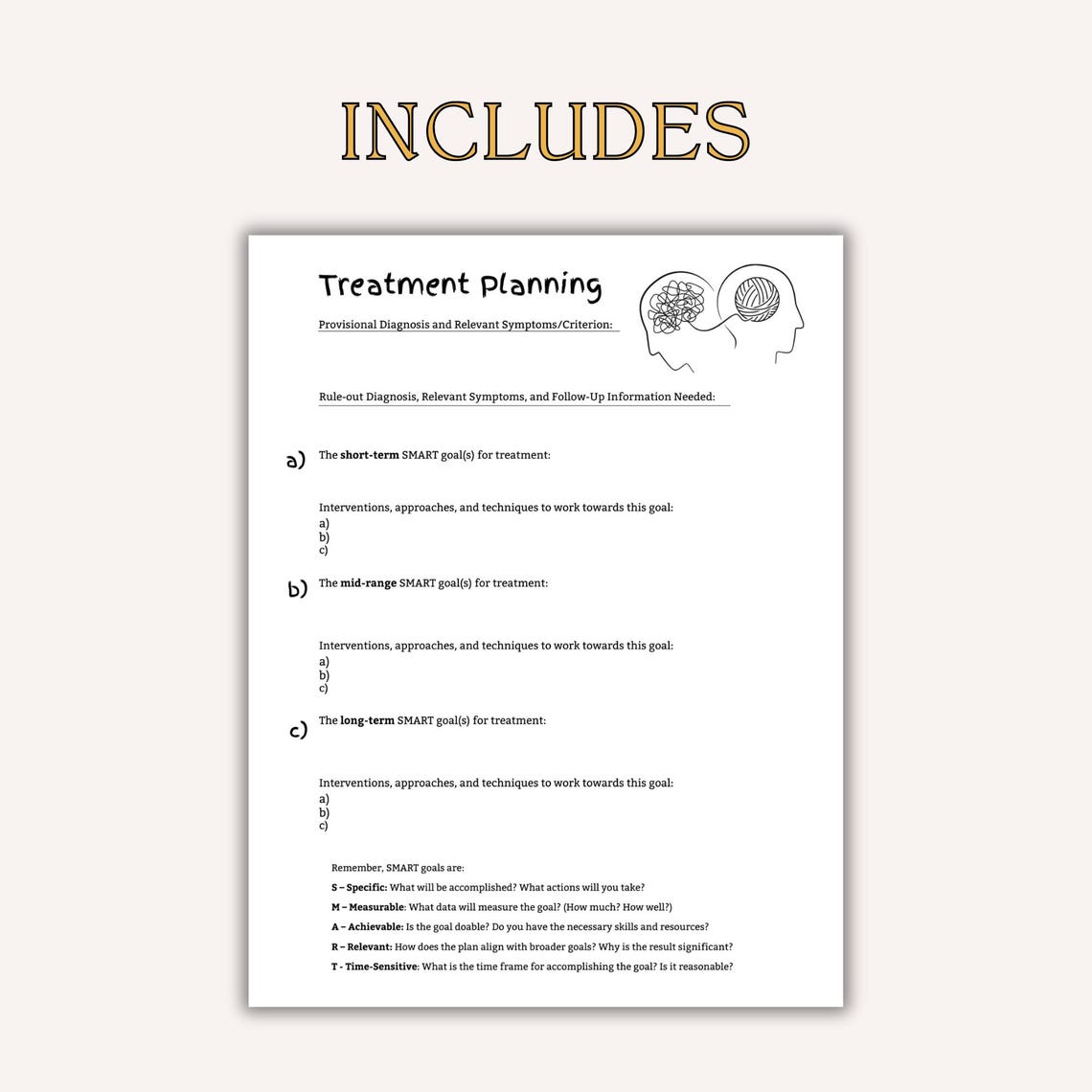 SMART Goals Treatment Planning Worksheet | Short, Mid, and Long-term ...