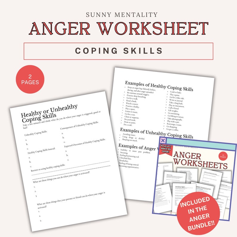 Anger Coping Skills Worksheet for Download | Identifying Unhealthy and ...