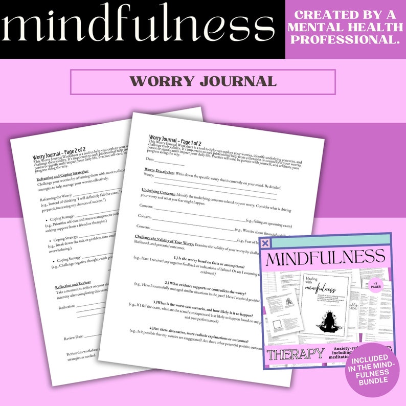 Worry Journal.pdf Worry Journal Worksheet | Mental Health Reflection (digital) - Etsy