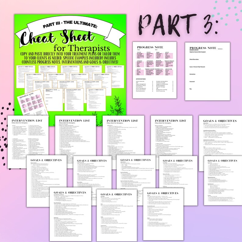 Therapy Goals & Interventions Cheat Sheet Bundle – Copy Paste ...