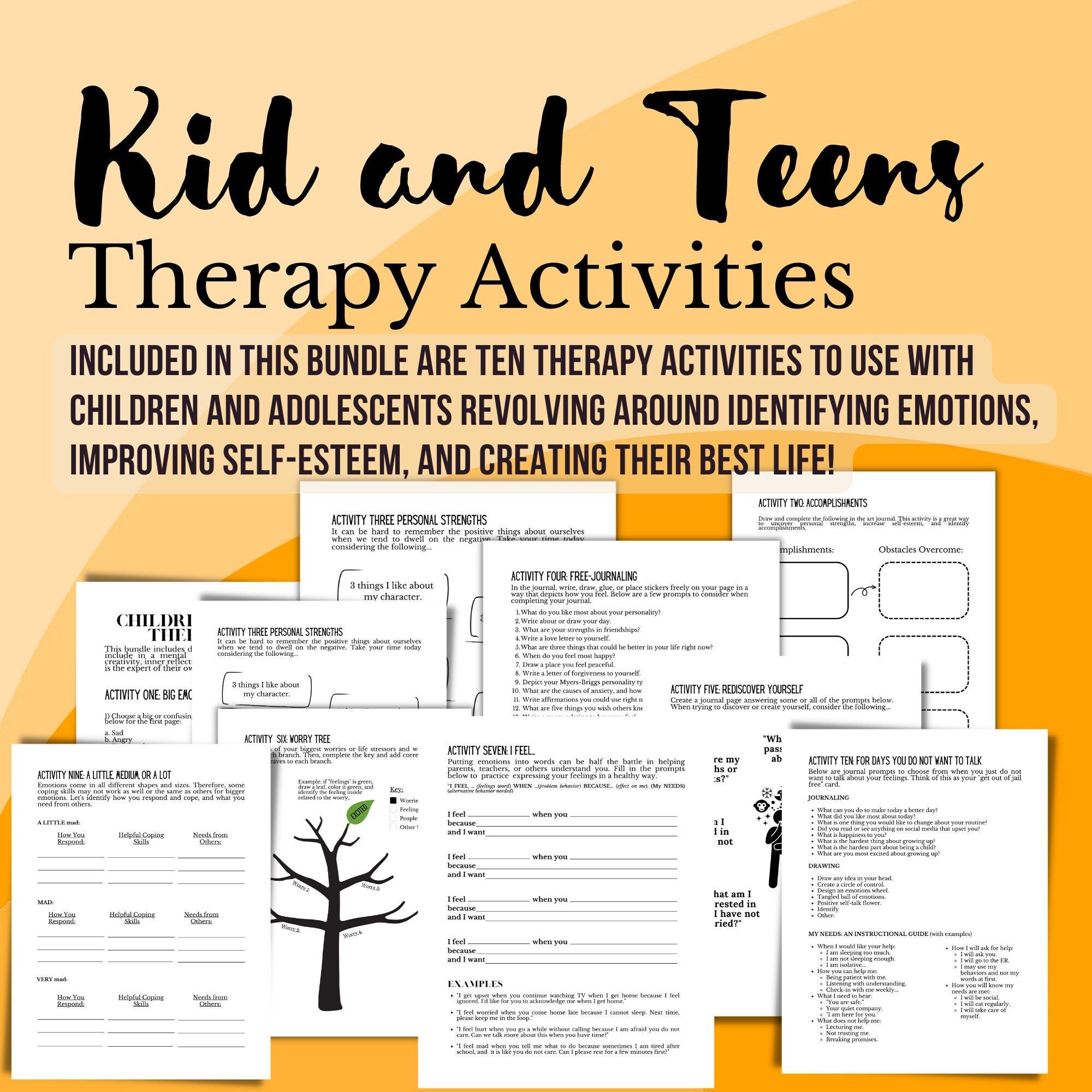 Therapy Worksheets For Kids Teens Mental Health Activities Emotional 