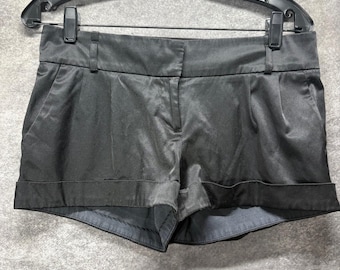 Y2K Forever 21 Black Satin Pleated Micro Mini Shorts Women's M Low Rise Clubwear