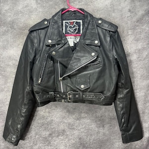 Cropped Black Leather 90s Jacket - Etsy