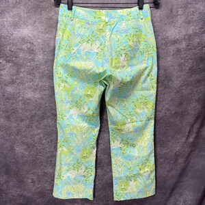 Vintage 90s Lilly Pulitzer Jungle Animals Print Cropped Pants Size 4 Blue Green image 4