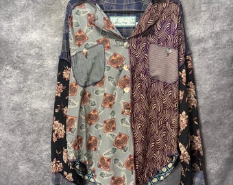 Nothing Matches Patchwork Button Up Shirt Size 1 Paisley Floral Plaid Boho