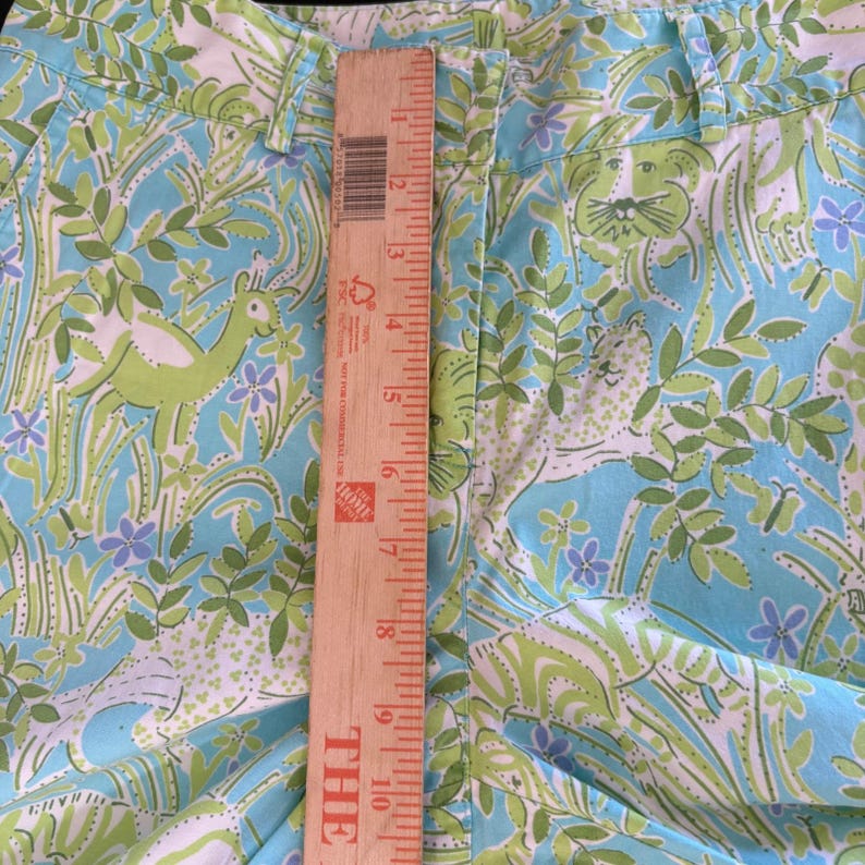 Vintage 90s Lilly Pulitzer Jungle Animals Print Cropped Pants Size 4 Blue Green image 11