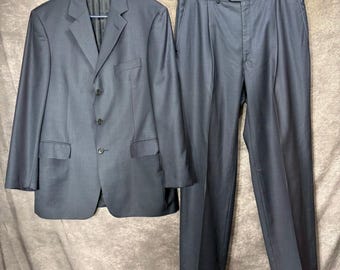 Burberry London Navy Blue 100% Wool 3-Button Suit Mens Size 40R 34W Professional